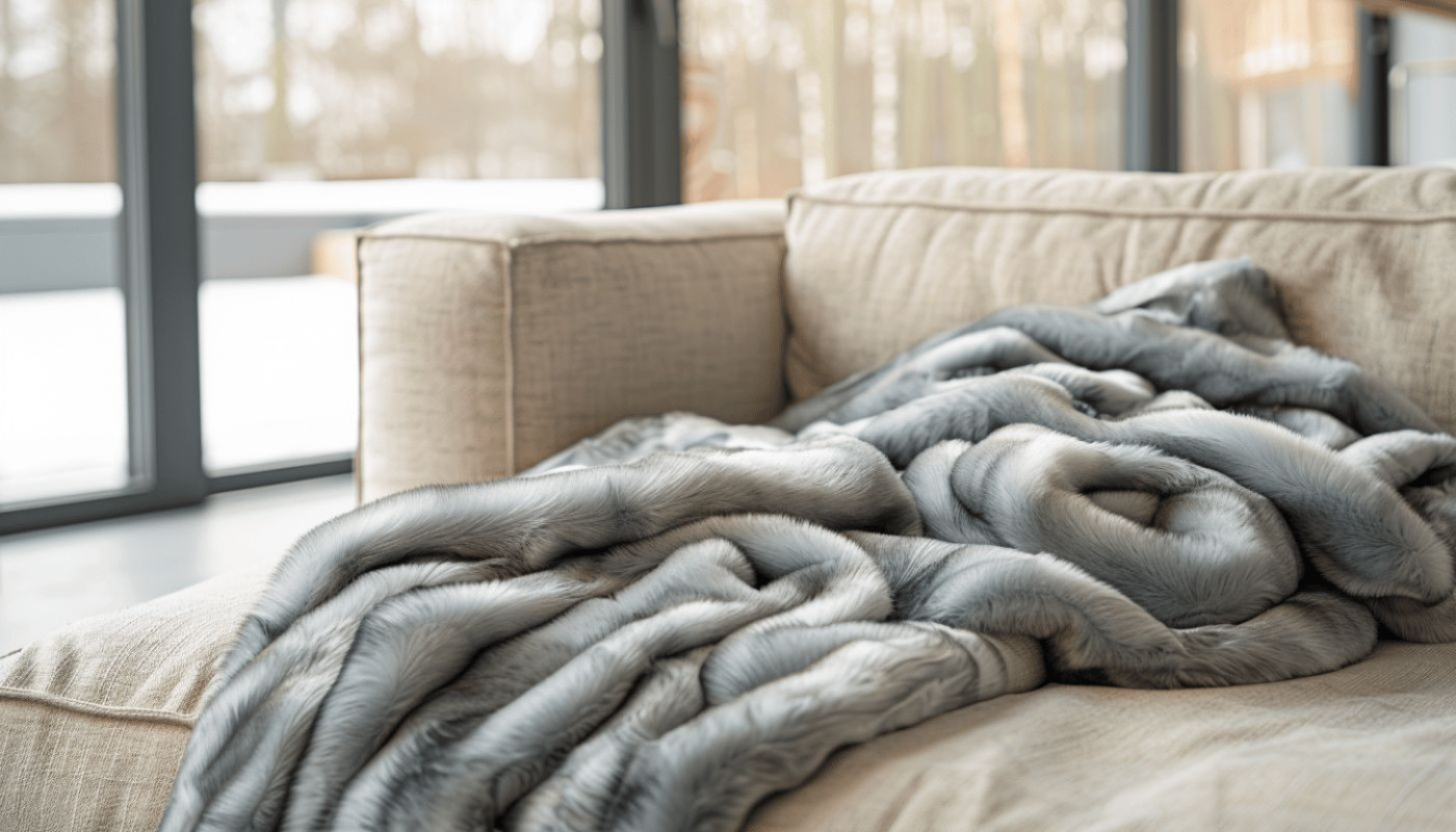 Le confort ultime avec un plaid de luxe gris en fourrure pour votre canapé