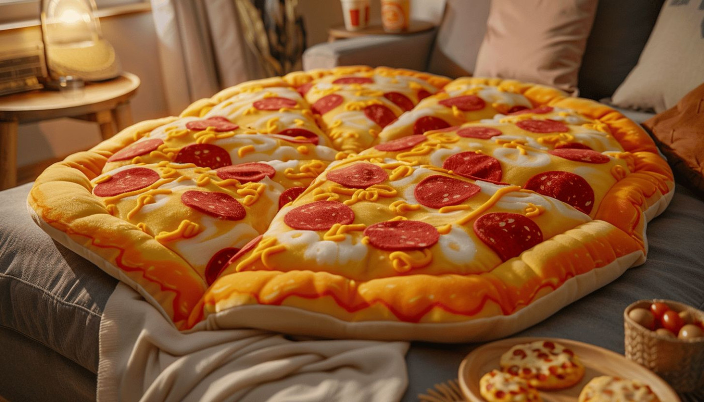 Plongée dans l'originalité d'un plaid pizza : confort et humour pour vos soirées cocooning