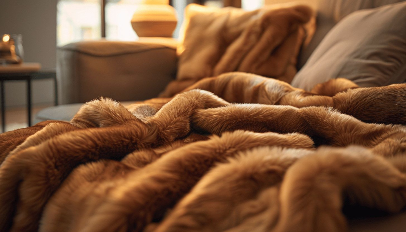 Plongez dans la chaleur d'un plaid en fourrure marron